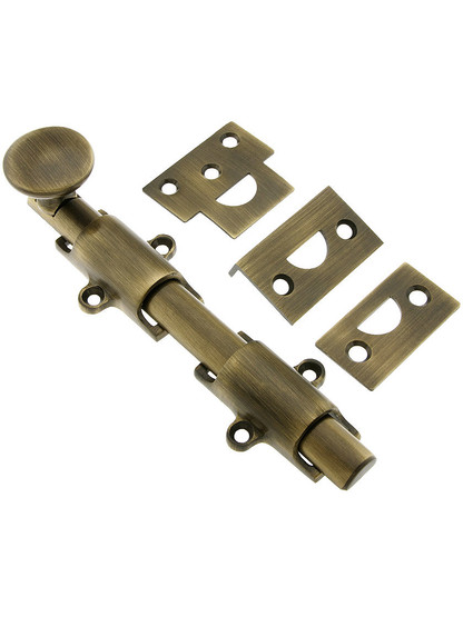 6 inch Traditional Style Surface Door Bolt in Antique Brass.